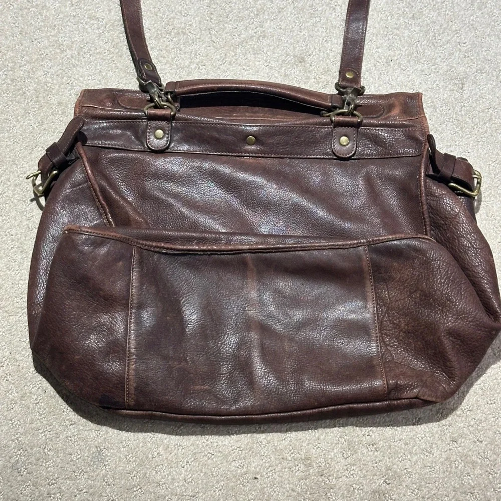 GAP Mens Brown Pebbled Leather Messenger Bag Satchel Laptop Crossbody Vintage
